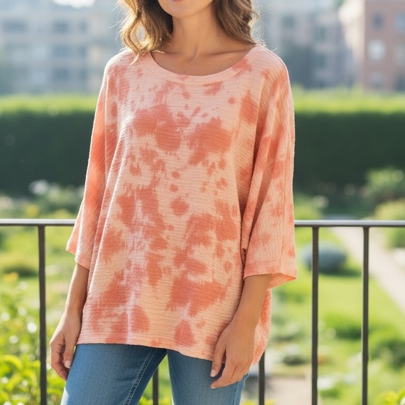 J. Jill Tops - J. Jill Pure Jill Side-button Kimono-sleeve Top in Tie-dye Paprika Size M